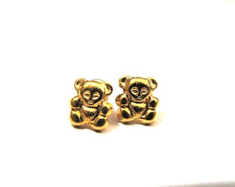 Vintage Gold Tone Teddy Bear Stud Post Pierced Earrings