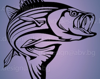Vector FISH, Striped Bass, AI, eps, pdf, PNG, svg, dxf, jpg Image Graphic Digital Download Artwork, graphical, discount coupons