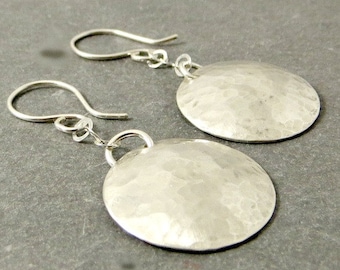 Silver Disc Earrings, Sterling Silver Disc Earrings, Eco Friendly Jewelry Gifts for Her