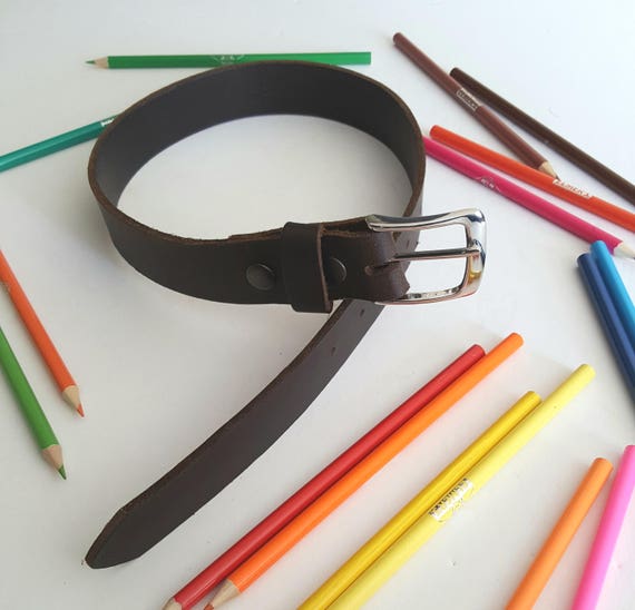 Kids Belt Dark Brown Children's Leather Belt with Snaps and Belt Keeper 1/2"wide for Jeans 1-1/4" wide for Suits Custom Cut for Kids Sizes