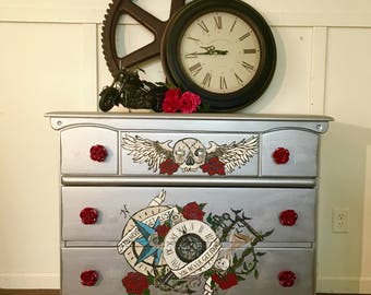 Hand Painted Tattoo inspired dresser