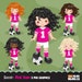Soccer clipart. Sport graphics, girls soccer player characters, planner stickers, commercial use, kids, scrapbooking, embroidery, chores