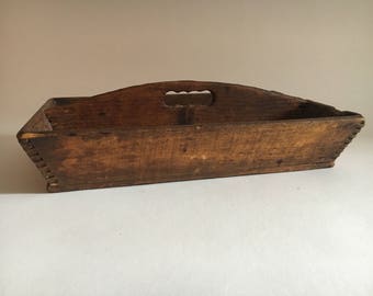 Wood Tool Caddy Note Box Vintage Wooden Divided letters mail Caddy Primitive dovetail Sturdy Condition