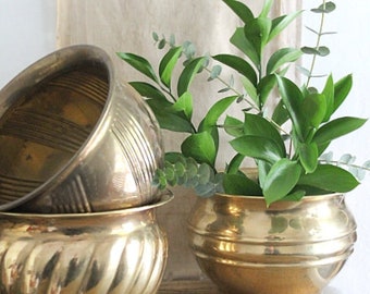 Vintage Banded Brass Planter