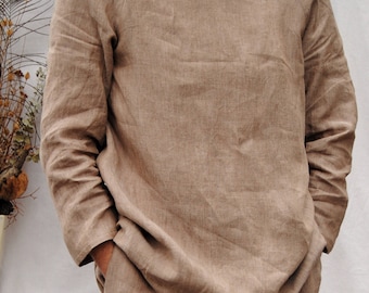Women's Raglan Long Sleeve Pullover Linen Tunic/Linen Top