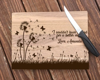 Mothers Day, Personalized, Engraved Cutting Board with Dandelion Design, Custom Cutting Board, From Us, Gift For Mom, Dandelions, Flowers