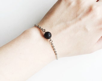 Minimal Single Lava Bead Essential Oil Diffuser Bracelet - Stainless Steel Silver