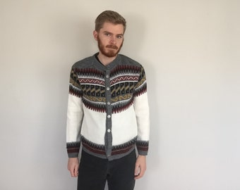 60s Nordic Fair Isle Cardigan Sweater size MEDIUM ~ 5694
