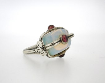 Sterling Silver Rings,Gemstone Silver Rings,Big Stone Silver Rings,Opalite Cube,Statement Garnet Sterling Silver Ring,Unique Gift for women