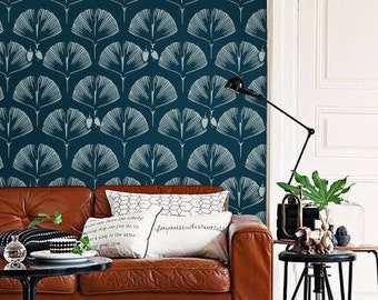 Self adhesive vinyl temporary removable wallpaper, wall decal - Ginkgo print - 051