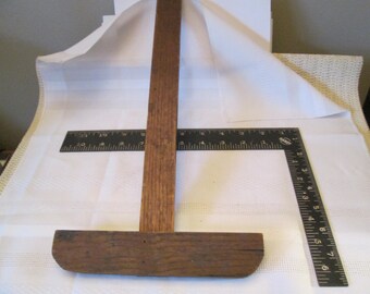 A Vintage /Antique Primitive Wooden Architect/Drafting/Wood Working T-SQUARE, Metal Framing Square, Drafting Tools