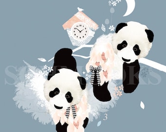 Panda Bears Bedroom Art Print - 'I Heart Pandi Bears' by Schmooks
