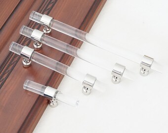 3.78" 5" 6.3" Silver Clear Dresser Pulls Lucite Drawer Pull Kitchen Cabinet Door Handles Pull Knobs Acrylic Furniture Hardware 96 128 160 mm