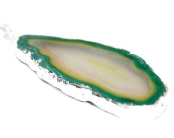 Agate Pendant, Green Agate Slice Necklace, Agate Necklace, Gemstone Slice Necklace, Semi Precious Gemstone Necklace, Green Gemstone