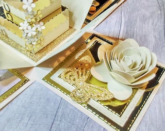 Golden Wedding Anniversary exploding box card, 50 years