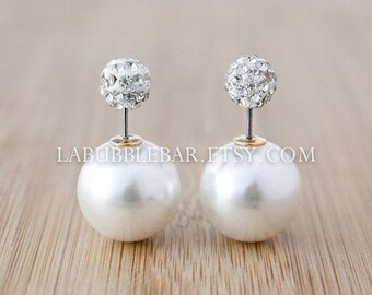 SALE Double Pearl Earrings - Double Sided Earrings - Choose Your Top Piece - Tribal Earrings, Double Stud Earrings, Double Pearl Earrings
