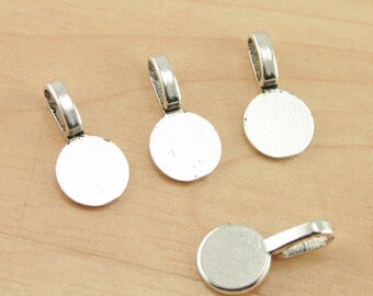 ROUND Shaped ECONOMICAL Glue on Bails - Tibetan, antique silver finish, heavy weight, Pick your quantity - for Pendant Making