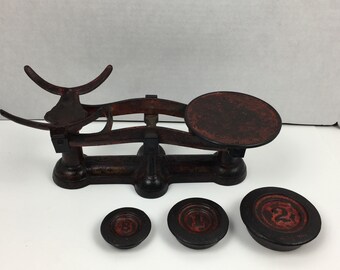Antique Standard C Scale with Weights Red Metal Primitive Rustic Kitchen Decor