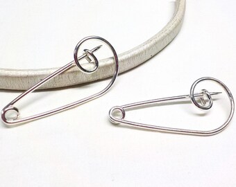 Large Silver Plated Safety Pin, Handmade Safety Pin Brooch, Charm Holder, Silver Brooch Pin, Silver Kilt Pin 56x26mm, 12 gauge - 1 piece