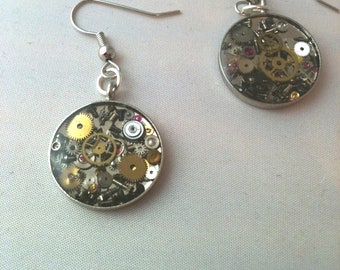 Silver Clockwork Clutter Round Earrings