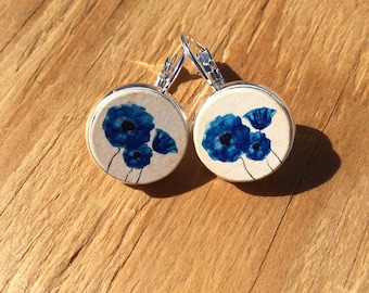 Blue Poppies: Wood French Lever Earrings
