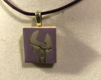 Wrench Scrabble Tile Pendant