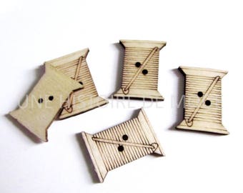 5 buttons sewing button - 23 x 18 mm - wooden thread spool / button scrapbooking