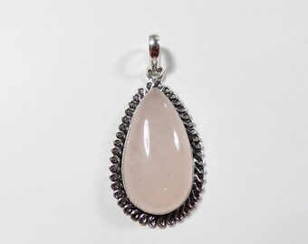 Rose Quartz Necklace Pink Gem Stone Gemstone Silver Necklace
