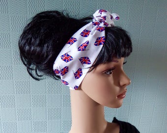 Union Jack hair scarf, union jack bandana, UK flag headband, British flag hair wrap, red white and blue hairscarf