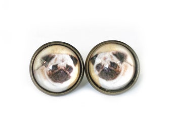 Pug Antique Brass Post Earrings