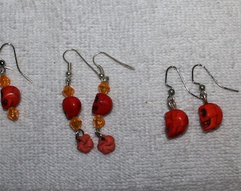 Day of the Dead Skull Earrings Oranges