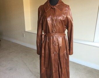 Vintage Brown Lamb Leather Trench Coat 1970
