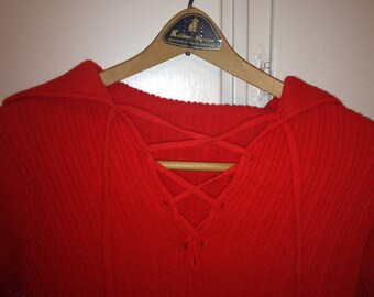 Vintage Lace-Up Red Sweater