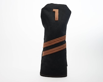 Personalized Handmade Golf Headcover in Black, Golf club Head Cover, Waxed Canvas golf gifts for men