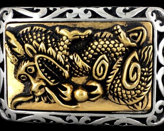 Vintage Chinese Dragon Fantasy Creature Mens Dress Belt Buckle