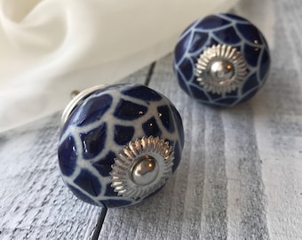 Cobalt Blue Round Tomato Knobs, Ceramic Drawer Pulls, Cabinet Hardware Knob, Item #540775176