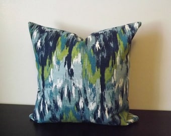 Decorative Throw Pillow, Blue Ikat Pillow Cover, 18x18, 20x20, Toss Pillow, Sofa Pillow, Throw Pillow, Accent Pillow