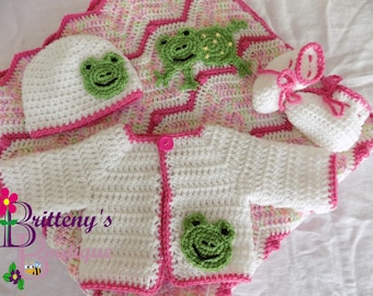 Baby Girl Blanket Baby Girl Frog Blanket Baby Pink Blanket Baby Girl Pink Frog Blanket Set Baby Girl Frog Sweater Set Shower Gift