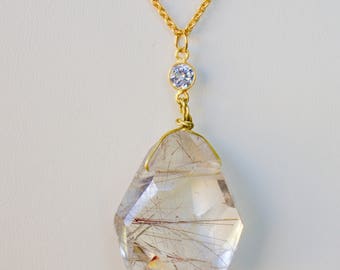 Beautiful Rutile Quartz with Gold field Chain Necklace.