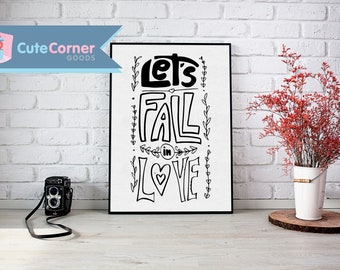 Let's Fall in Love Lettering Poster