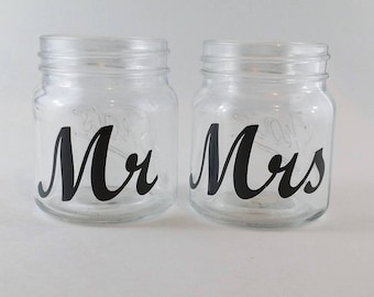 Mr and Mrs Mason Jar Style Shot Glasses- Wedding Shot Glass - Country Shabby Chic Wedding - Bachelor and Bachelorette Party - Bridal Shower