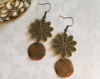 Rustic Copper Earrings, Copper Earrings, Rustic Earrings, Copper Jewelry, Rustic Jewelry, Boho Earrings, Boho Jewelry, Ethnic Earrings