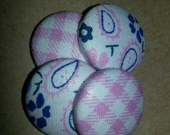 Pink Floral Earrings, Button Earrings, Fabric Earrings, Gift Earrings, Stud Earrings