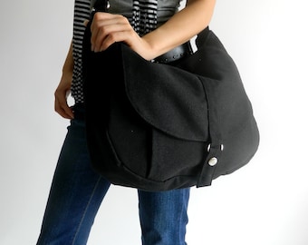 Black canvas messenger bag ,Women diaper bag Cross body shoulder bag, School bag ,Women canvas Purse /Sale 25 % - no.12 KYLIE