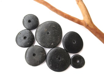 Natural Stone Cairn Mediterranean Beach Stone Stacks Pebble Rock Donut Beads River Stone Spacers BLACK WHEELS 13-25 mm