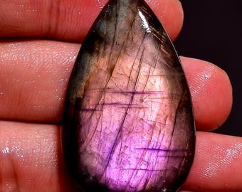 100% Natural beautiful Purple labradorite Pear Shape Full Flashy Fire AA Quality Size-38X22X8 mm, Weight-60 Carats Approx