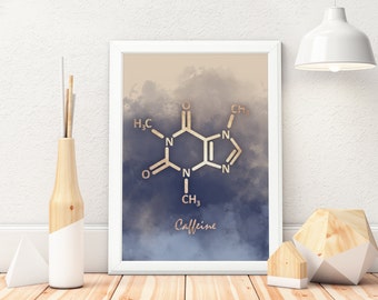 Caffeine Molecule Art Print, Caffeine Wall Art, Caffeine Poster, Home Decor, Caffeine Art, Coffee Poster, Gold Molecule, Molecule Poster