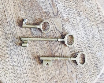 Vintage Small Brass Skeleton Key // Solid Brass