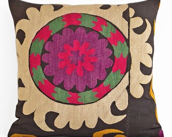 Suzani Embroidered Pillow Cover, Suzani throw pillow covers,Uzbek suzani pillows, Pillow Cover Silk Suzani, Suzani Throw Pillows, Suzani