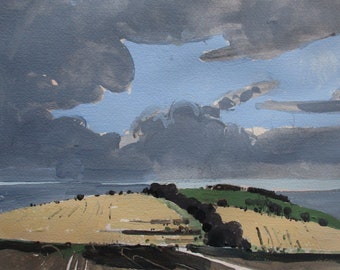 Before the Wind Storm, Original Spring Landscape Painting on Paper, 9 x 12 Inches, Stooshinoff